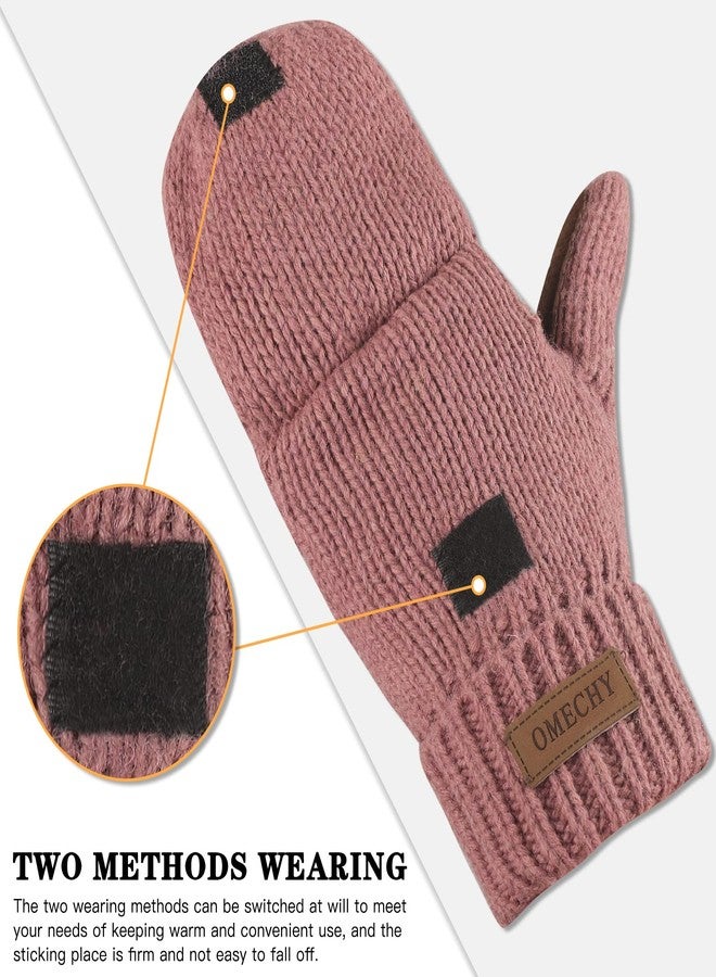 OMECHY Winter Wool Knitted Fingerless Gloves Thermal Insulation Warm Convertible Mittens Flap Cover for Men Women - Image 4